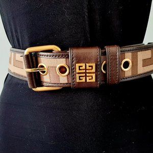 Givenchy authentic logo canvas leather belt in brown